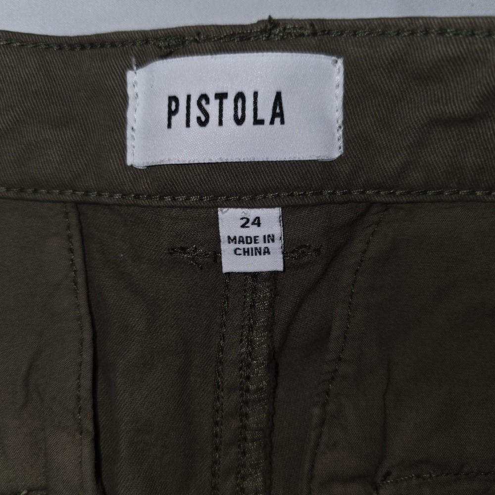 Pistola Army Green Highwaisted Wide Leg Cropped Pants 24 Raw Hem Faded - Picture 7 of 13